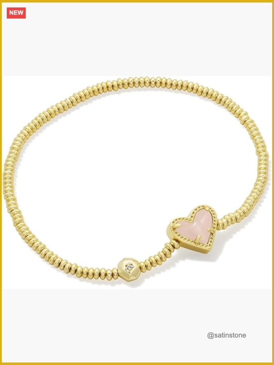 Jewelry - Stretch Bracelet, Gold Plated Quartz Heart Charm